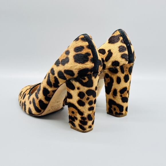 J Crew Shoes Womens 6.5 Brown Black Calf Hair Pump Leopard Print Chunky Heel - Picture 5 of 11